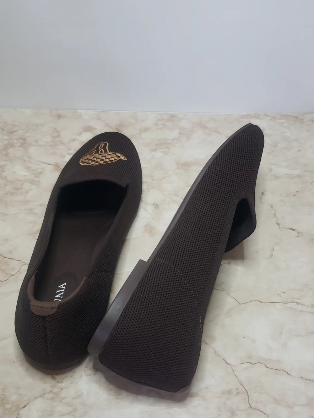 VIVALA Audrey Brown Slip-On Loafers with Gold Embroidery Size 38 New